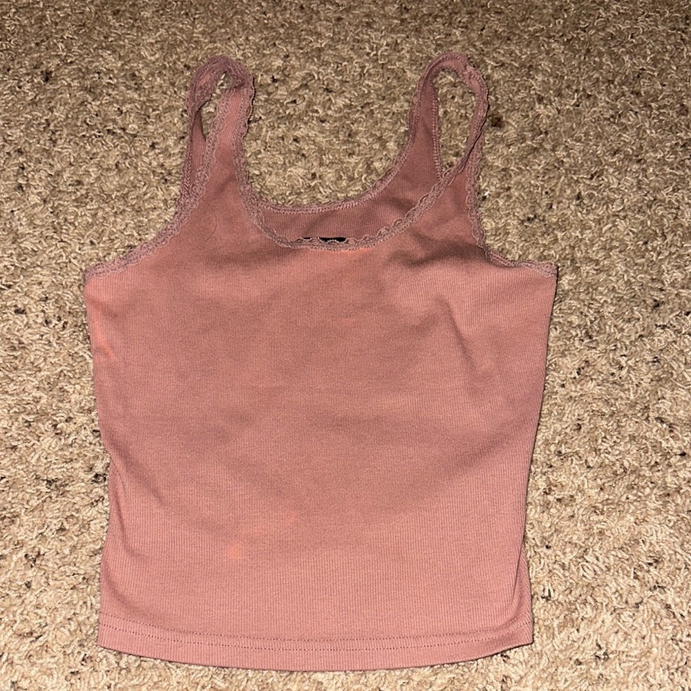 Women's Lace Trim Tank Top - Pink
